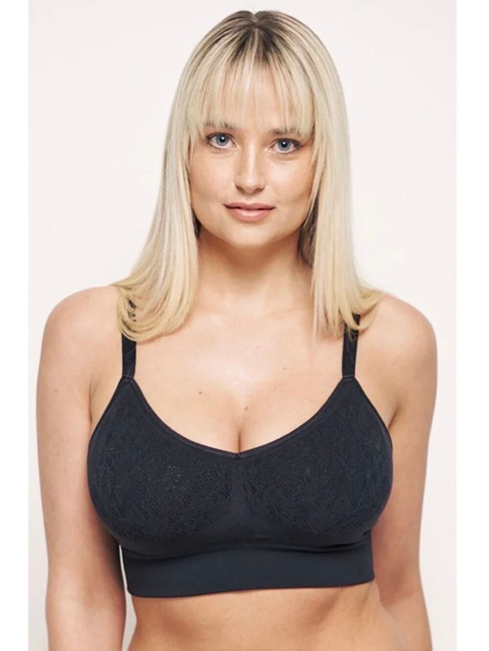 MINDD The Mid V Lined Wirefree Bra Lace Black Size 3 NWOT
